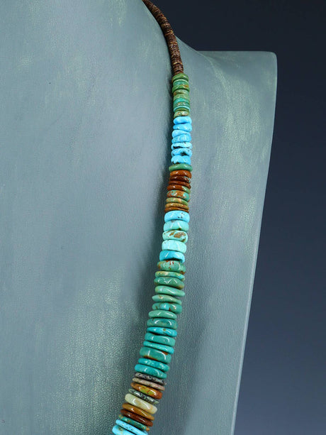 25" Navajo Single Strand Polychrome Turquoise Disc Necklace