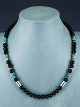 20" Navajo Single Strand Onyx and Turquoise Necklace