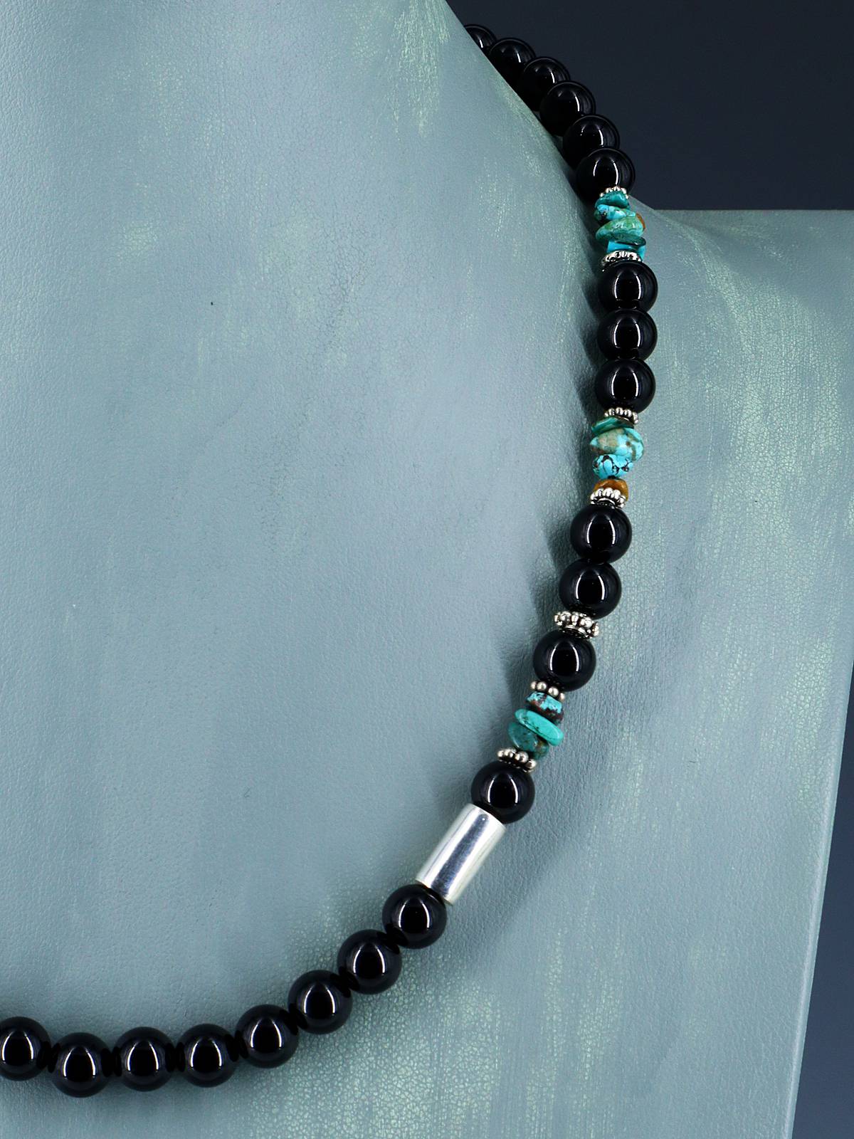20" Navajo Single Strand Onyx and Turquoise Necklace