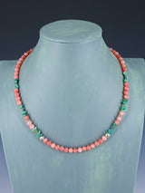 20" Navajo Single Strand Pink Marble and Turquoise Necklace