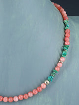 20" Navajo Single Strand Pink Marble and Turquoise Necklace