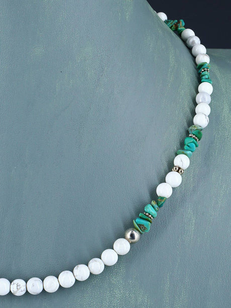 20" Navajo Single Strand White Marble and Turquoise Necklace