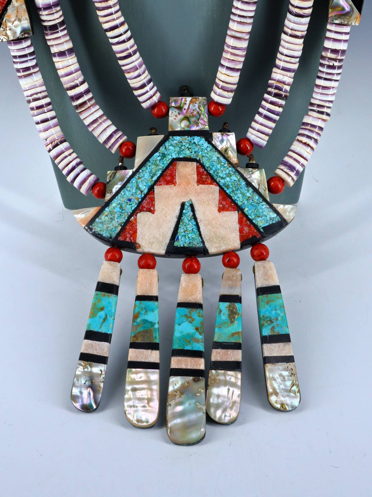Large Santo Domingo Wampum Shell Mosaic Inlay Necklace