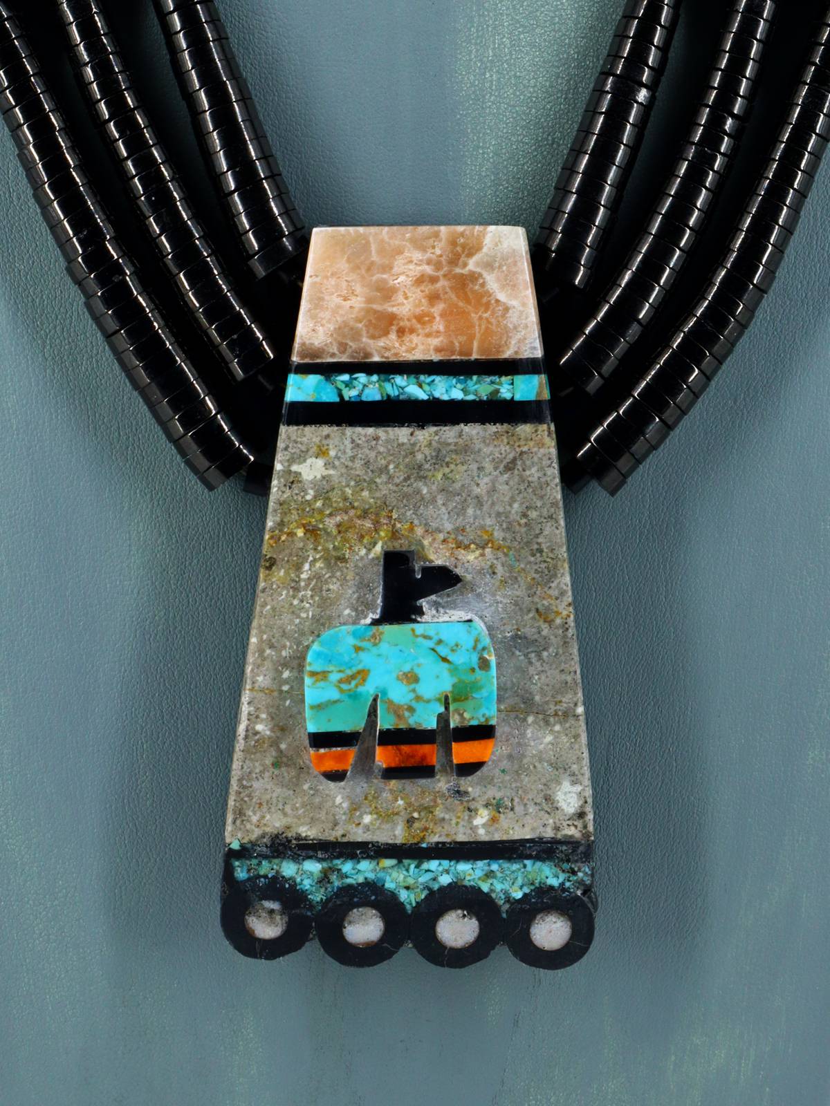Santo Domingo Black Jet Mosaic Inlay Thunderbird Necklace