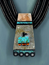 Santo Domingo Black Jet Mosaic Inlay Thunderbird Necklace