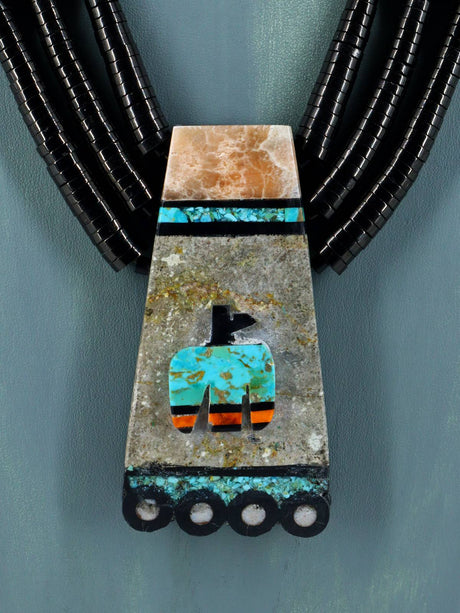 Santo Domingo Black Jet Mosaic Inlay Thunderbird Necklace