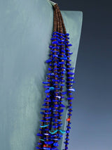 Native American Jewelry Lapis and Shell Heishi Six Strand Necklace - PuebloDirect.com
