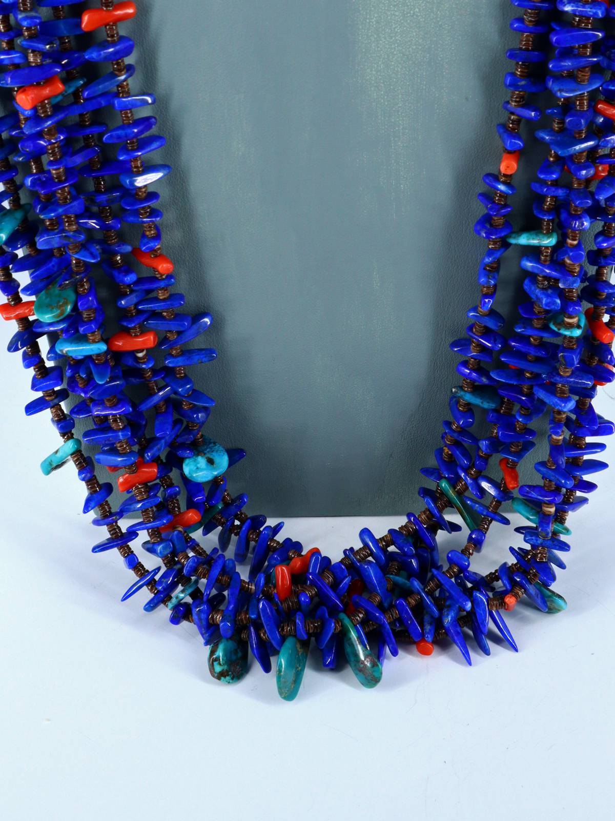 Native American Jewelry Lapis and Shell Heishi Six Strand Necklace - PuebloDirect.com