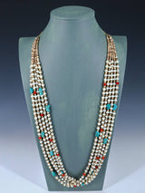 Five Strand Native American Santo Domingo Mother of Pearl Necklace - PuebloDirect.com