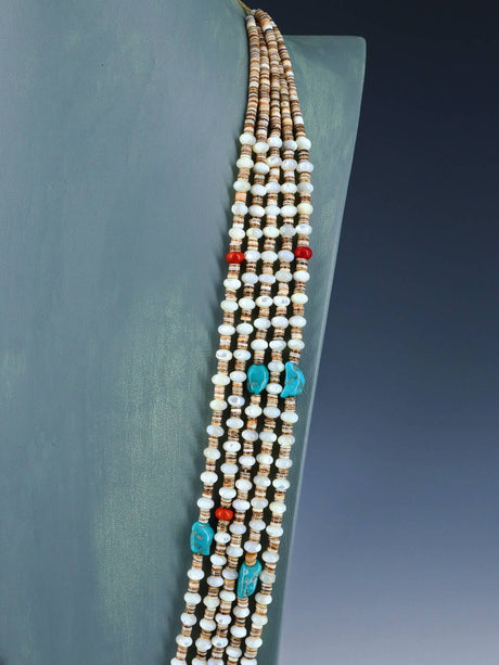 Five Strand Native American Santo Domingo Mother of Pearl Necklace - PuebloDirect.com