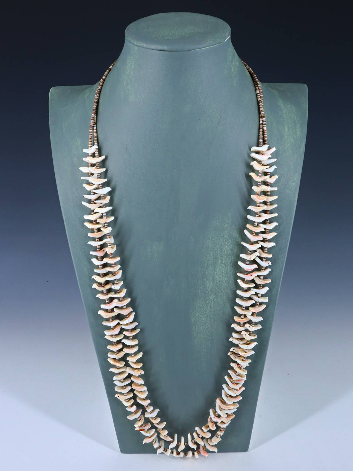 Native American Shell Zuni Fetish Carved Bird Necklace - PuebloDirect.com