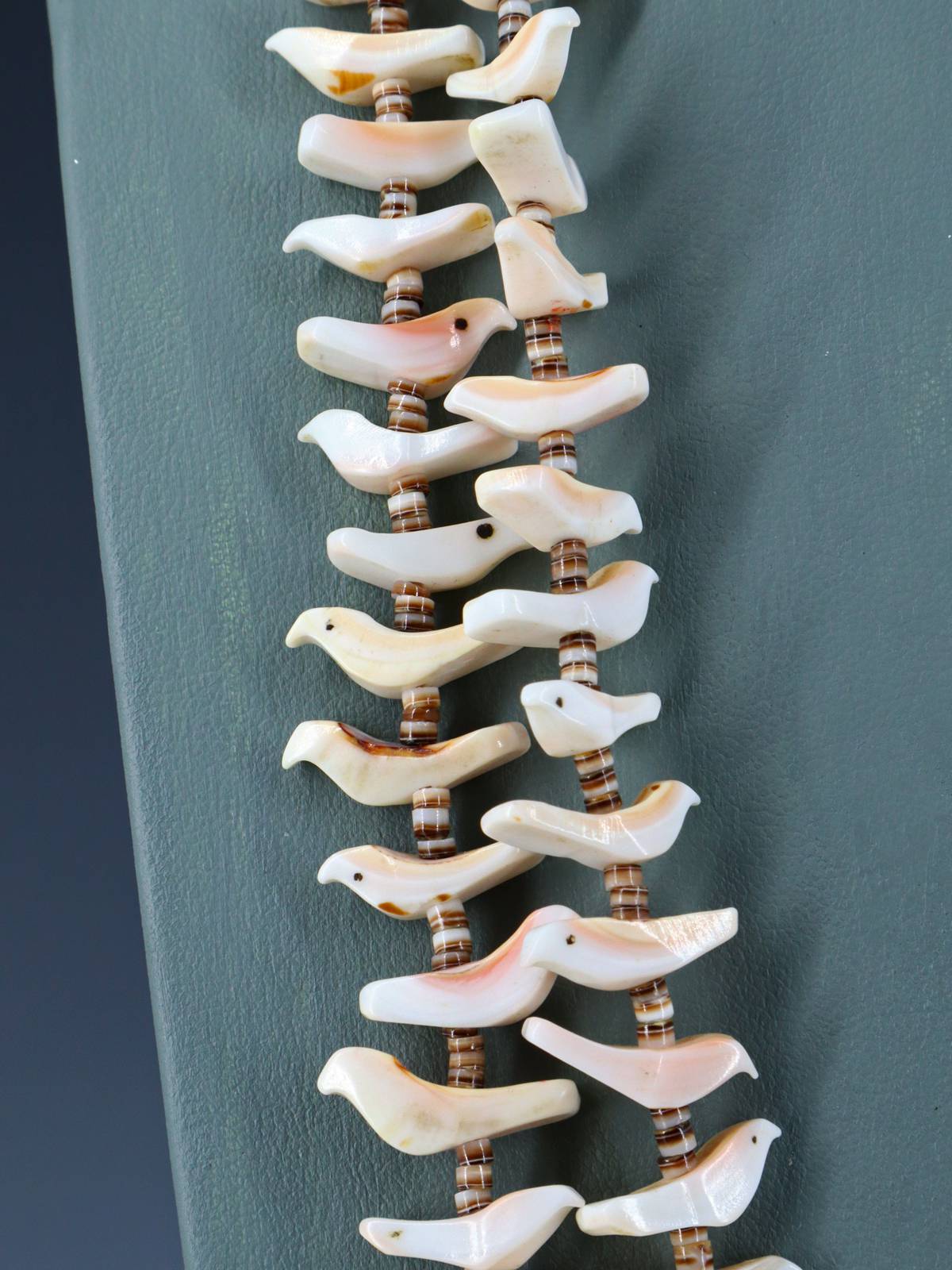 Native American Shell Zuni Fetish Carved Bird Necklace - PuebloDirect.com