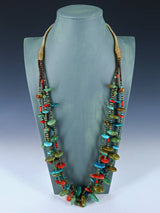 Native American Jewelry Three Strand Turquoise and Spiny Oyster Necklace - PuebloDirect.com