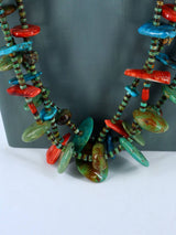 Native American Jewelry Three Strand Turquoise and Spiny Oyster Necklace - PuebloDirect.com