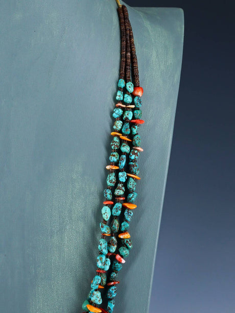 Native American Jewelry Triple Strand Turquoise Necklace - PuebloDirect.com