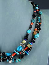 Native American Jewelry Triple Strand Black Jet Treasure Necklace - PuebloDirect.com