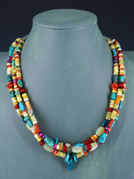 Native American Jewelry Triple Strand Mother of Pearl Treasure Necklace - PuebloDirect.com