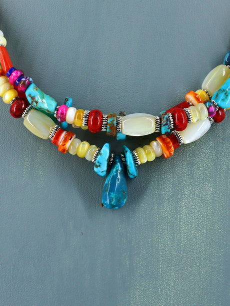 Native American Jewelry Triple Strand Mother of Pearl Treasure Necklace - PuebloDirect.com
