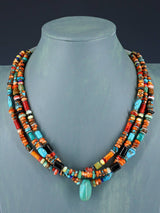 Native American Jewelry Triple Strand Spiny Oyster Treasure Necklace - PuebloDirect.com