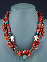 Native American Jewelry Triple Strand Spiny Oyster Treasure Necklace - PuebloDirect.com