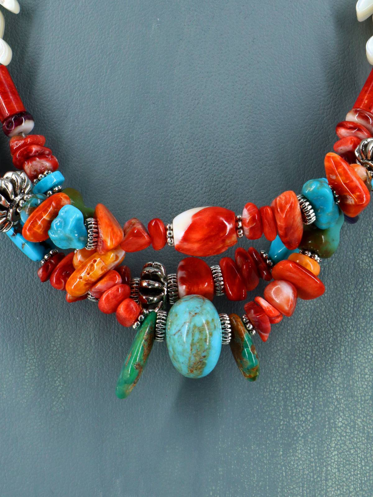 Native American Jewelry Triple Strand Spiny Oyster Treasure Necklace - PuebloDirect.com