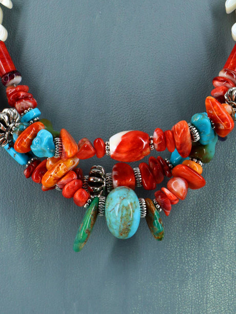 Native American Jewelry Triple Strand Spiny Oyster Treasure Necklace - PuebloDirect.com