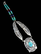 Navajo Turquoise Beaded Sterling Silver Feather Necklace