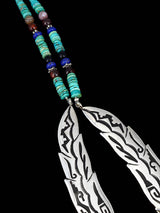 Navajo Turquoise Beaded Sterling Silver Feather Necklace