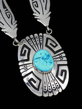 Navajo Turquoise Beaded Sterling Silver Feather Necklace