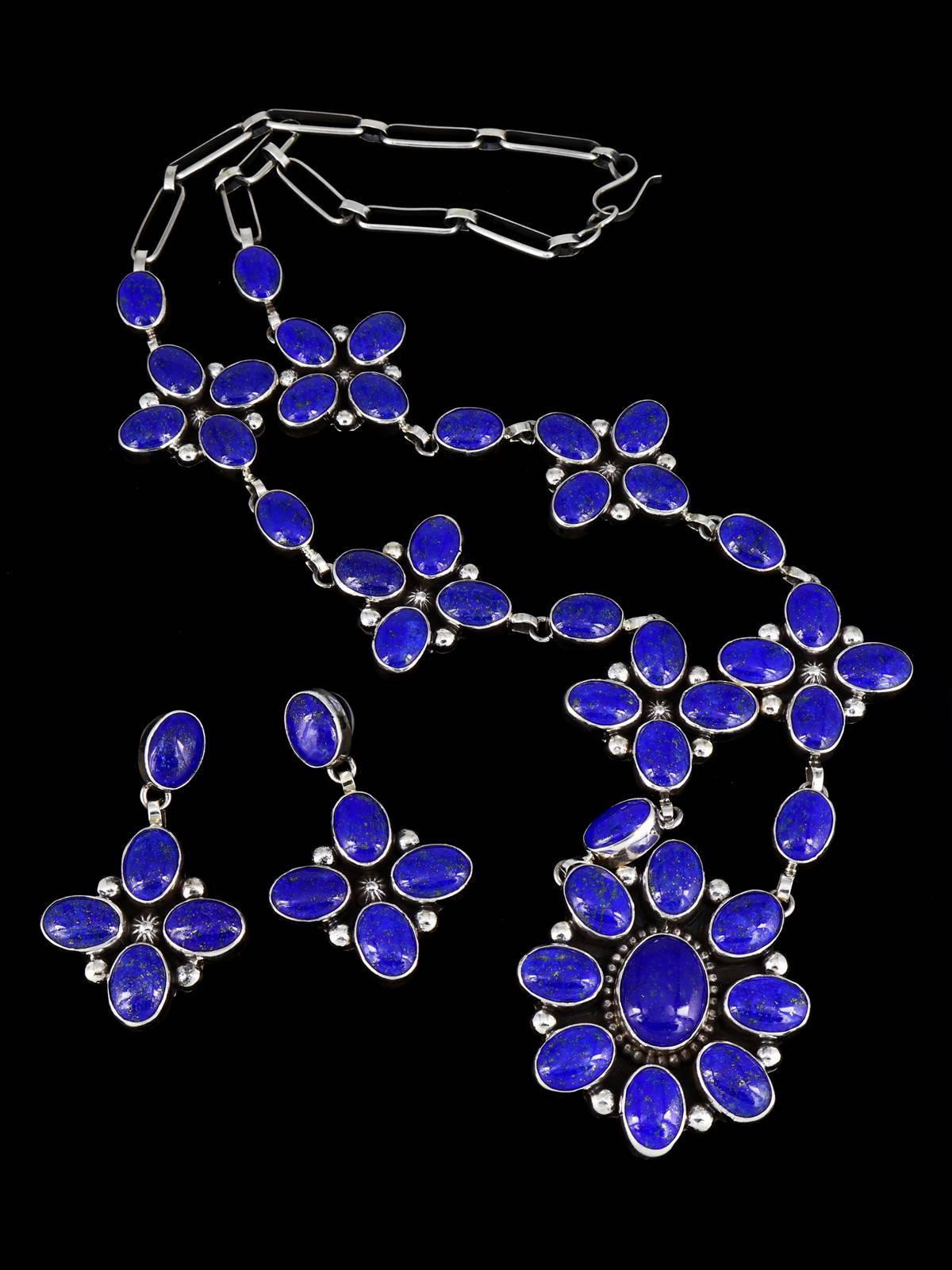 Native American Sterling Silver Lapis Necklace Set - PuebloDirect.com