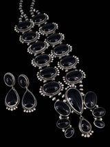 Native American Jewelry Black Onyx Squash Blossom Necklace Set