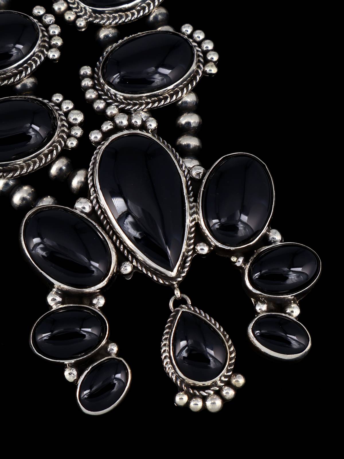 Native American Jewelry Black Onyx Squash Blossom Necklace Set