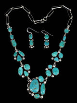 Native American Jewelry Sterling Silver Turquoise Lariat Necklace Set