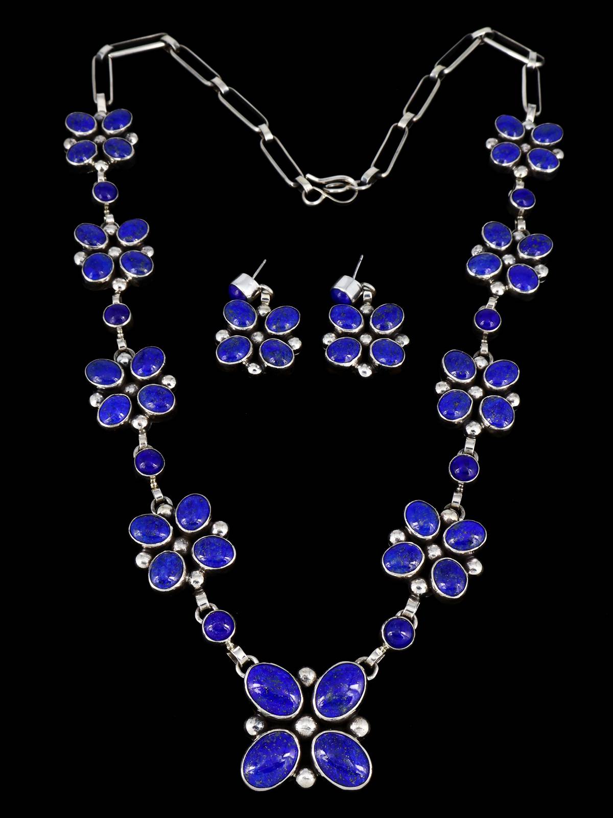 Native American Sterling Silver Lapis Necklace Set - PuebloDirect.com