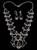 Native American Jewelry Black Onyx Squash Blossom Necklace Set