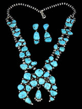 Native American Old Kingman Turquoise Squash Blossom Necklace