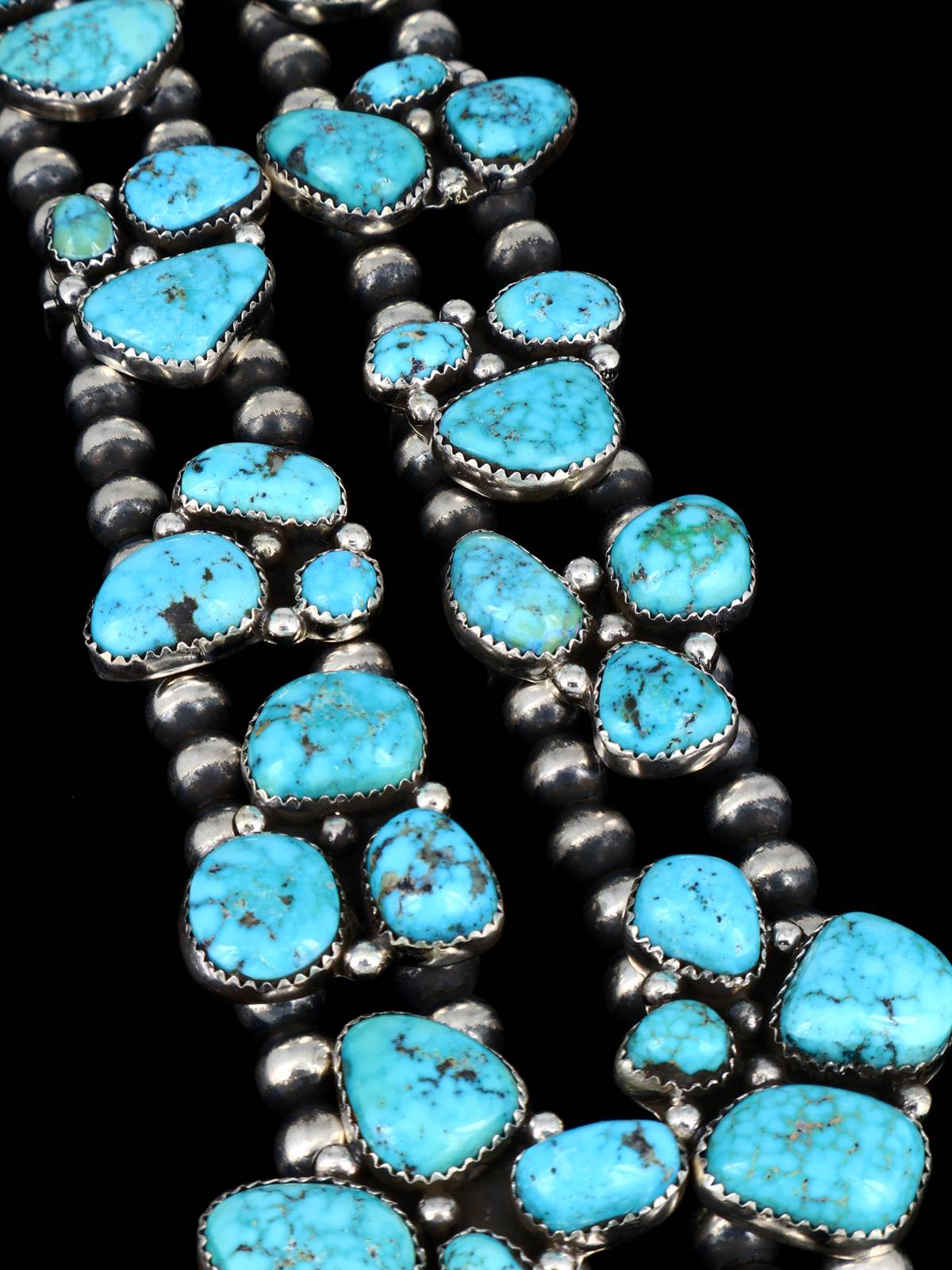 Native American Old Kingman Turquoise Squash Blossom Necklace