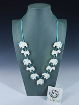 Native American White Marble Zuni Fetish Carved Buffalo and Horse Necklace Set