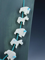 Native American White Marble Zuni Fetish Carved Buffalo and Horse Necklace Set