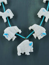 Native American White Marble Zuni Fetish Carved Buffalo and Horse Necklace Set