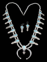 Navajo Inlay Golden Hill Sterling Silver Squash Blossom Necklace Set