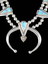 Navajo Inlay Golden Hill Sterling Silver Squash Blossom Necklace Set