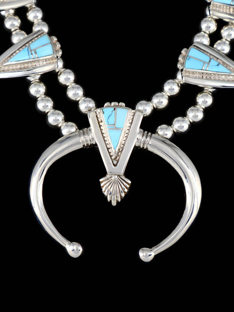 Navajo Inlay Golden Hill Sterling Silver Squash Blossom Necklace Set