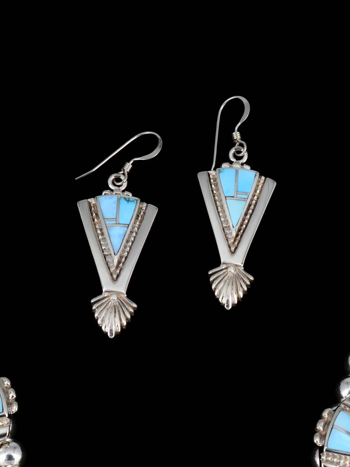 Navajo Inlay Golden Hill Sterling Silver Squash Blossom Necklace Set