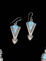 Navajo Inlay Golden Hill Sterling Silver Squash Blossom Necklace Set
