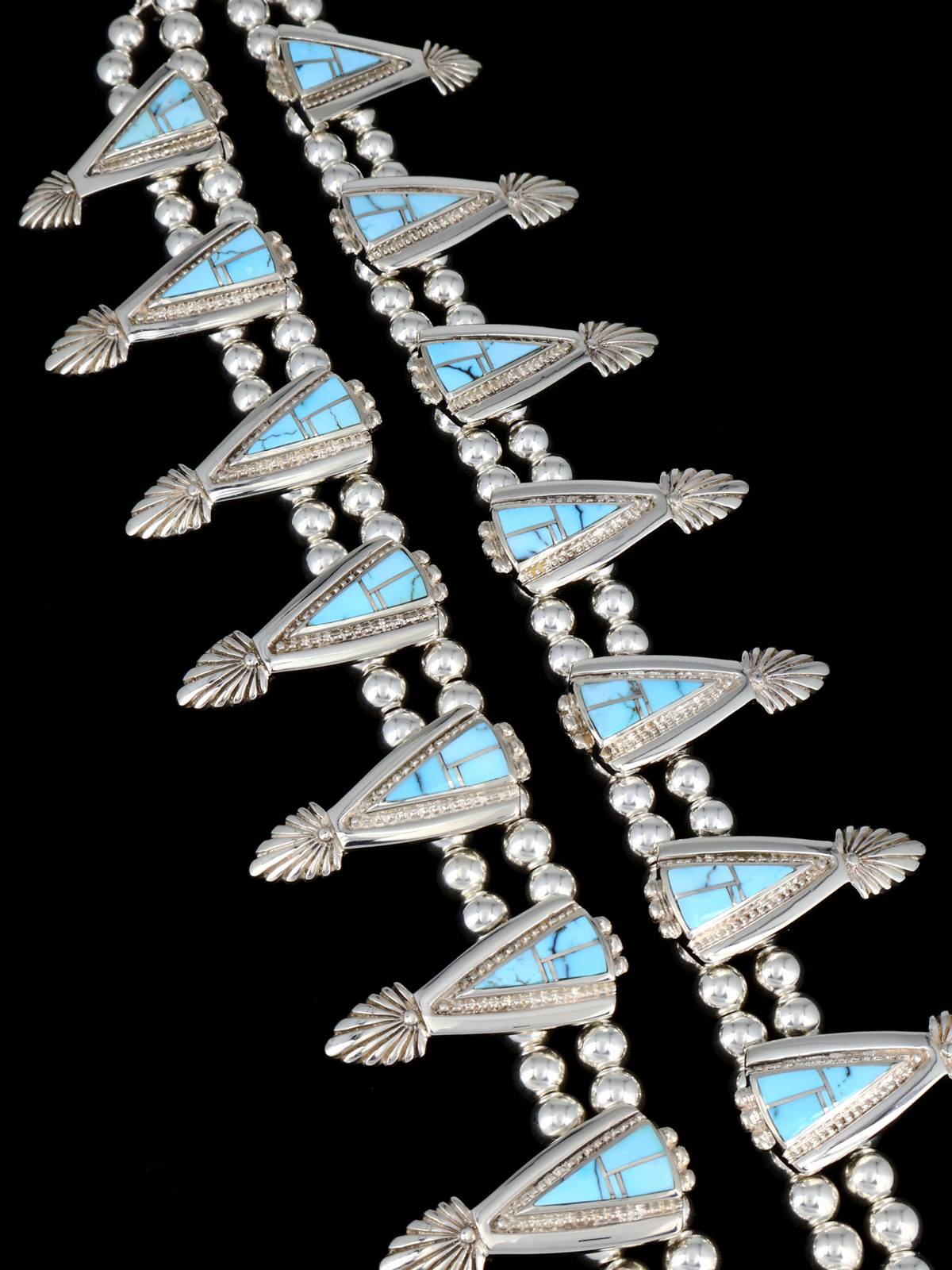 Navajo Inlay Golden Hill Sterling Silver Squash Blossom Necklace Set