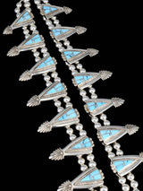 Navajo Inlay Golden Hill Sterling Silver Squash Blossom Necklace Set