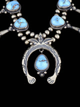 Juego de collar de flor de calabaza turquesa Kingman de plata de ley de nativos americanos