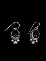 Native American Sterling Silver Onyx Squash Blossom Necklace Set