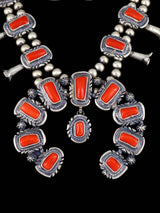 Conjunto de collar de flor de calabaza de plata de ley de coral mediterráneo natural
